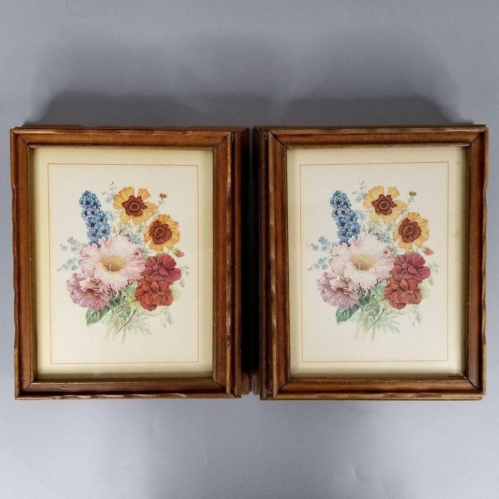2 Vintage Wooden Boxes Floral Picture Mirrored Lid